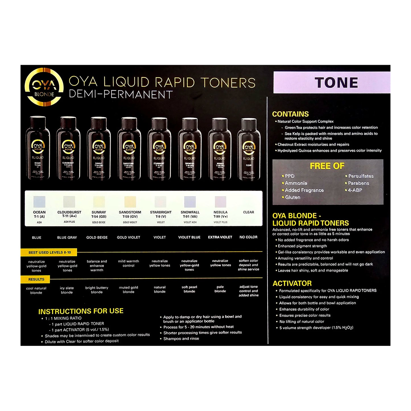 OYA Blonde Liquid Rapid Toner Technical Guide