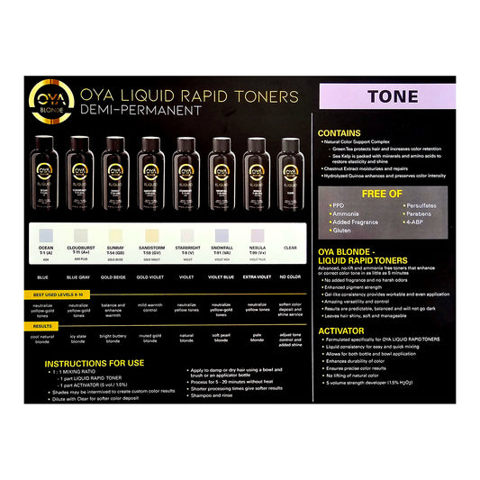 OYA Blonde Liquid Rapid Toner Technical Guide